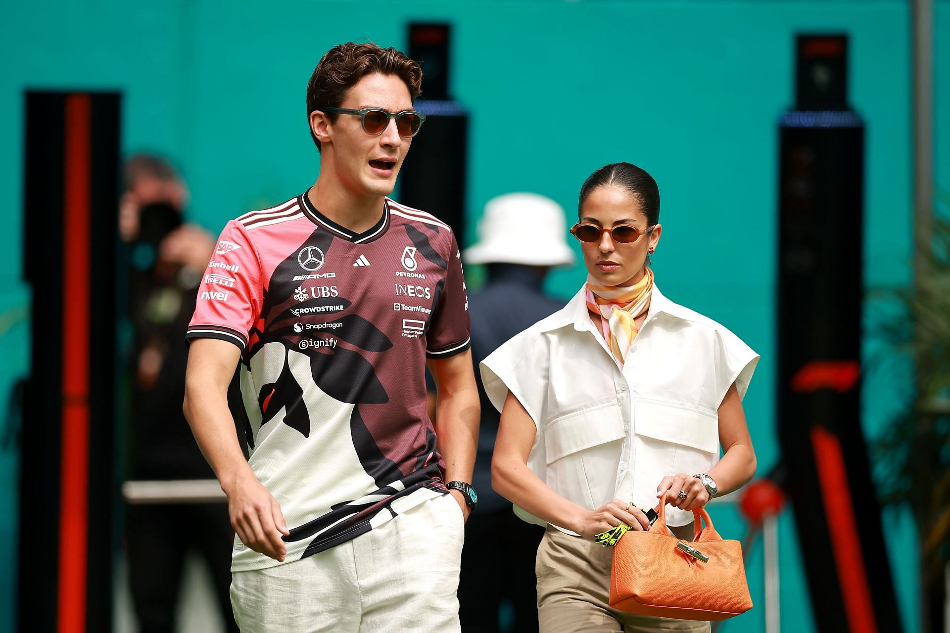 George Russell with girlfriend Carman at F1 Grand Prix of Miami - Source: Getty